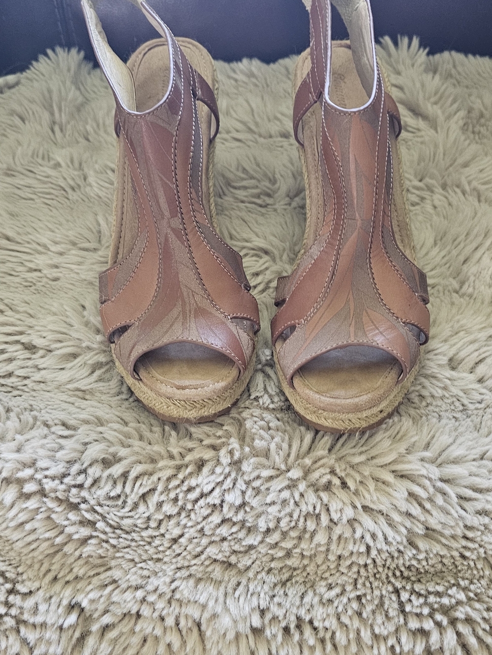 Tommy Bahama Brown Leather Peep-Toe Wedge Sandals